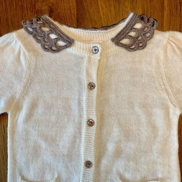 ORIGAMI Angora Cardigan Sweater Baby Girls 6-12 0 Lace Collar Soft Cream Infant - Picture 3 of 9